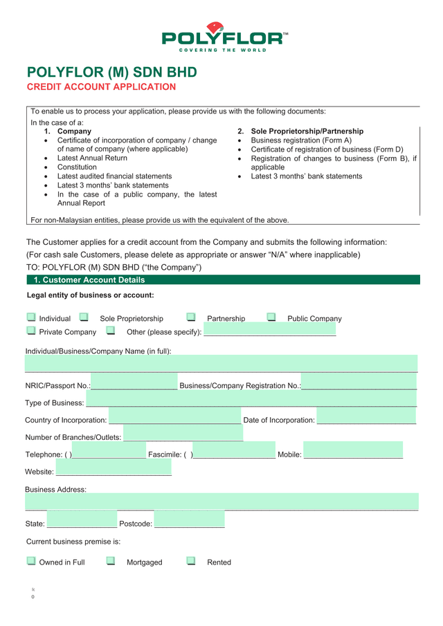 Credit Account Application screenshot