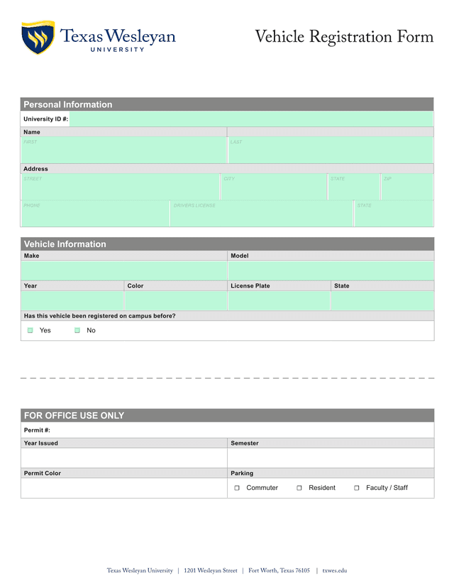 Vehicle Registration Form screenshot