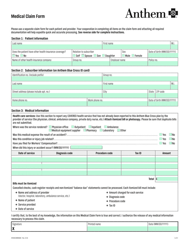 Medical Claim Form screenshot