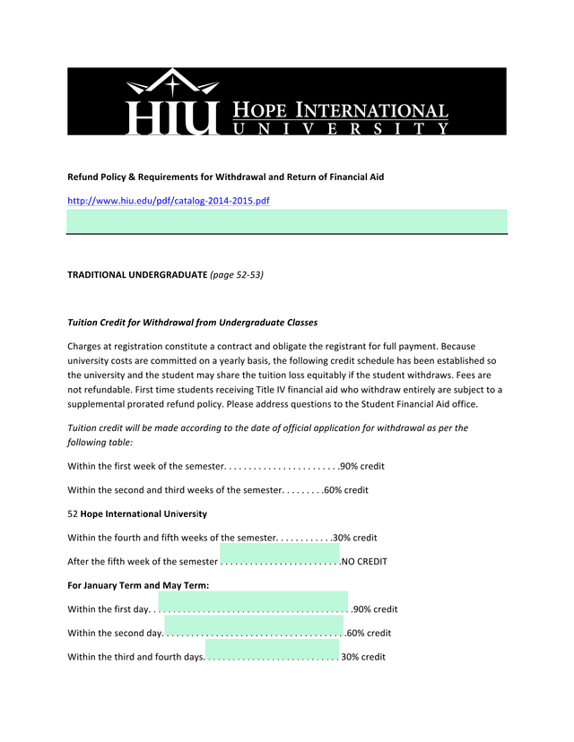 Refund Policy  Requirements For Withdrawal And Return Of Financial Aid screenshot