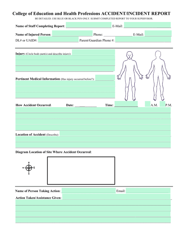 College Of Education And Health Professions ACCIDENTINCIDENT REPORT screenshot