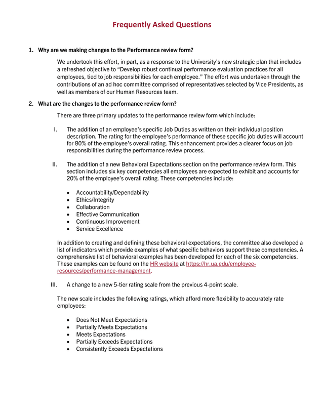 Performance Review Form FAQs screenshot