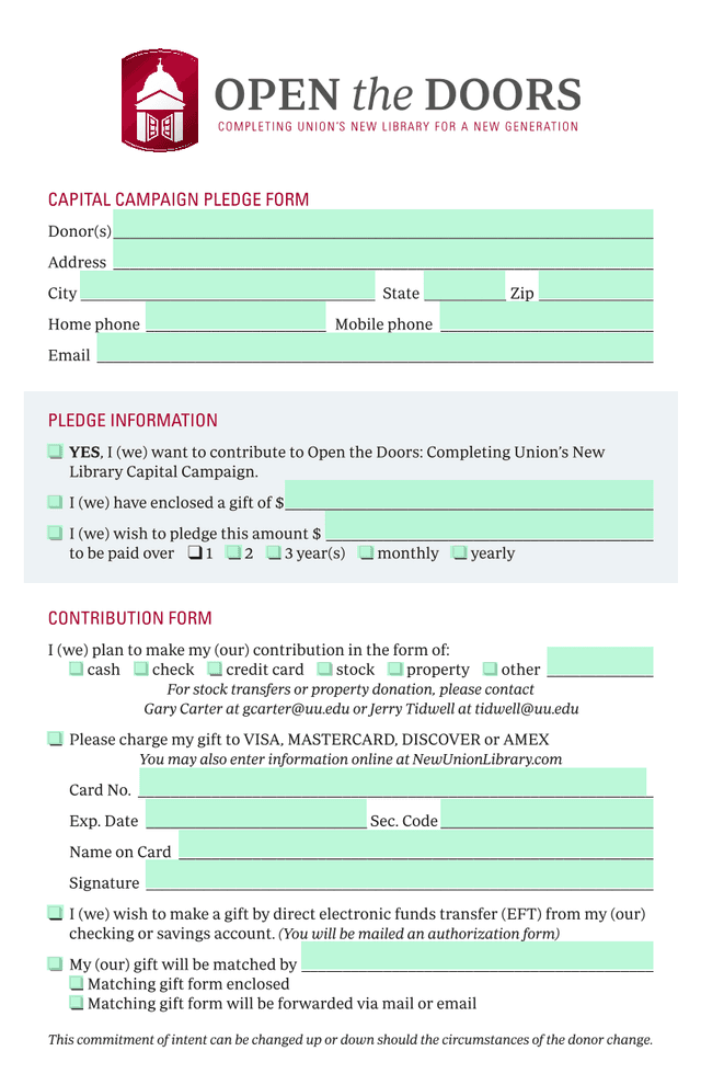 Capital Campaign Pledge Form screenshot