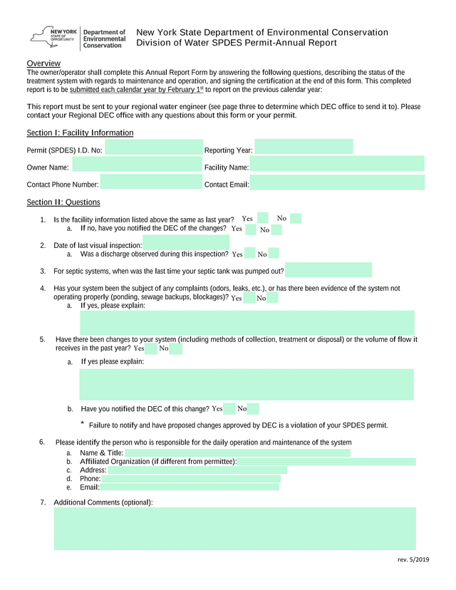 SPDES Permit Annual Report screenshot