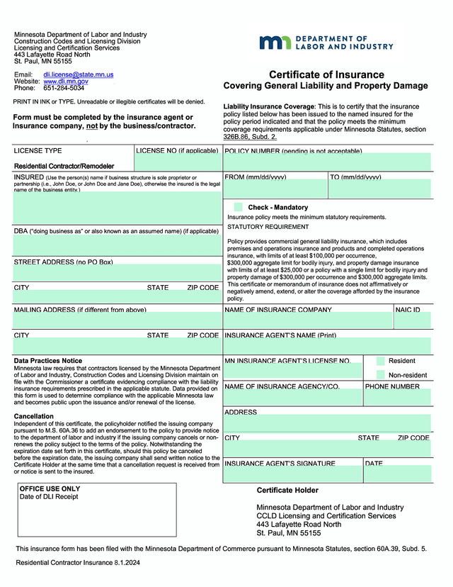 Certificate Of Insurance screenshot