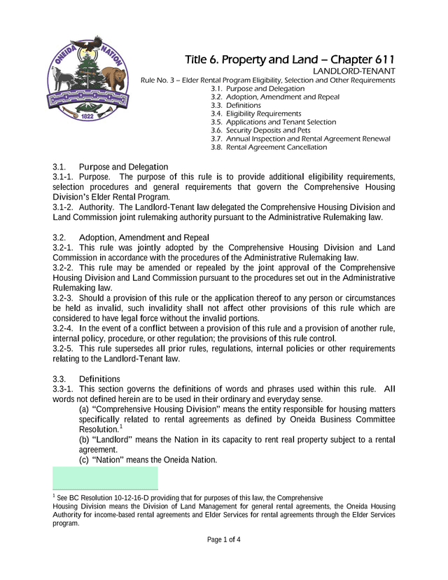 Landlord Tenant Rule No. 3  Elder Rental Program Eligibility, Selection And Other Requirements screenshot