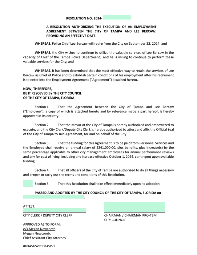 Resolution 2024  Employment Agreement With Lee Bercaw screenshot