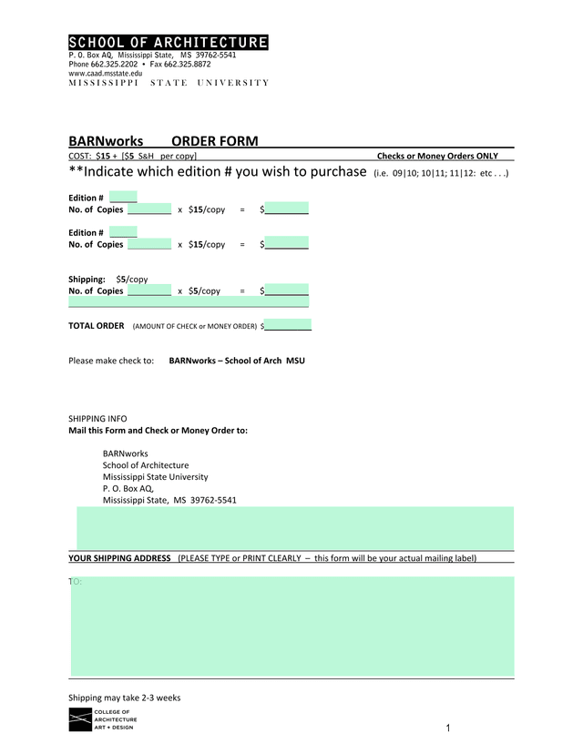 BARNworks Order Form screenshot
