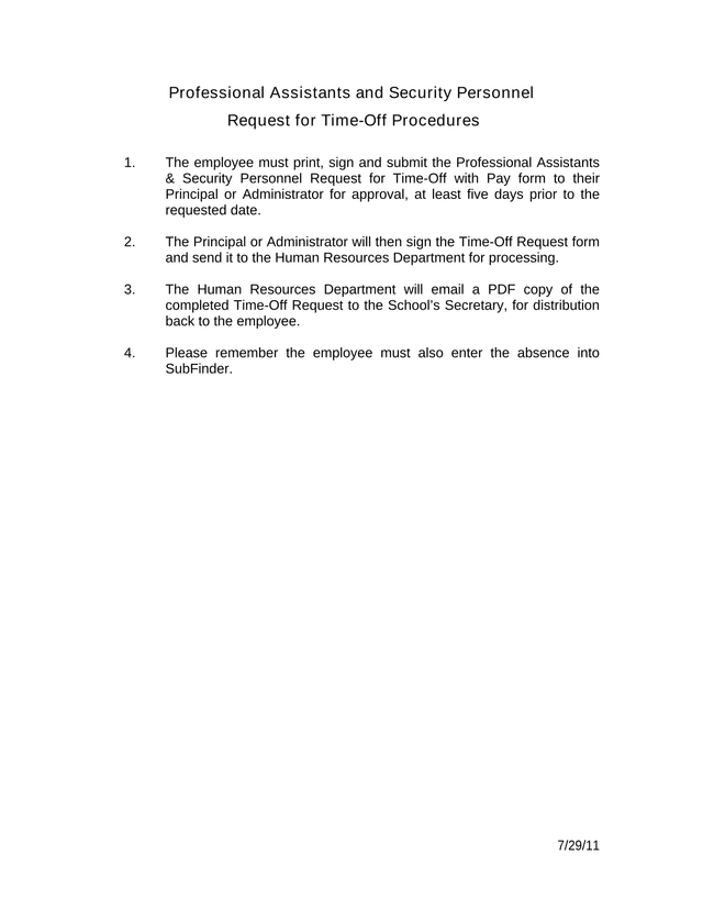 Professional Assistants And Security Personnel Request For Time Off Procedures screenshot