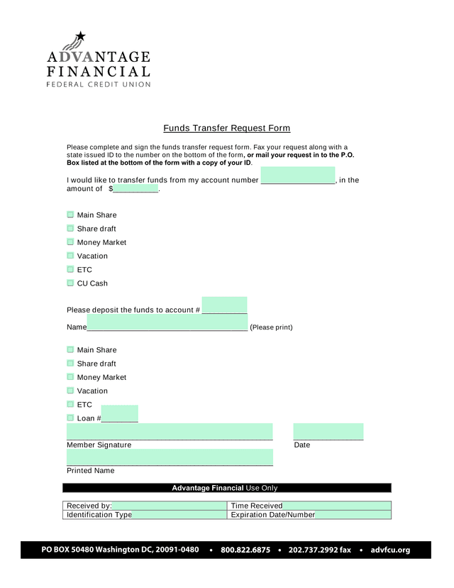 Funds Transfer Request Form screenshot