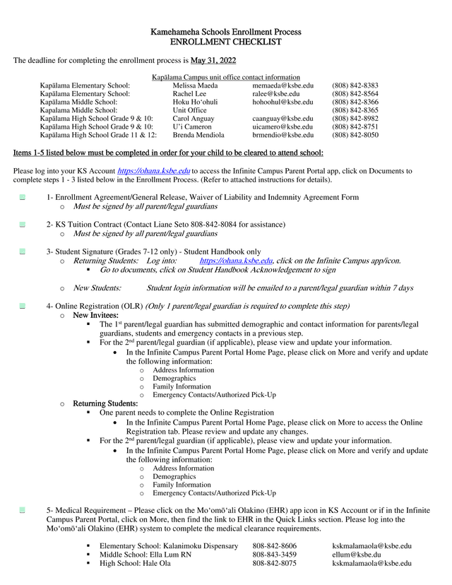 Kamehameha Schools Enrollment Process screenshot