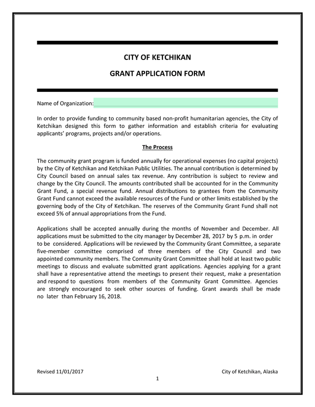 City Of Ketchikan Grant Application Form screenshot