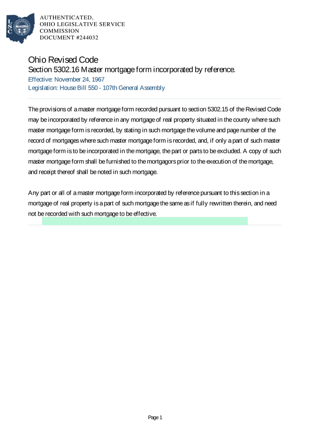 Ohio Revised Code Section 5302.16 screenshot