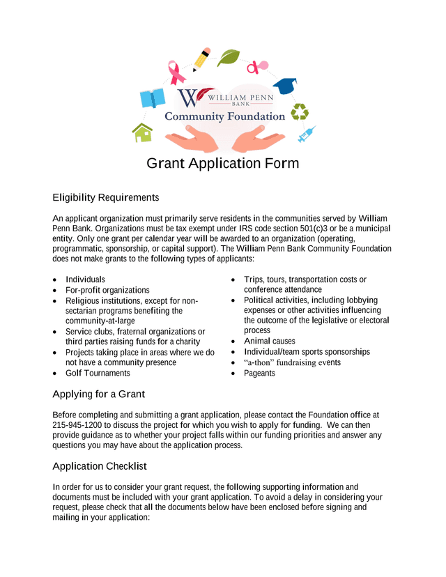 Grant Application Form screenshot
