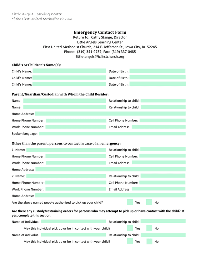 Emergency Contact Form screenshot