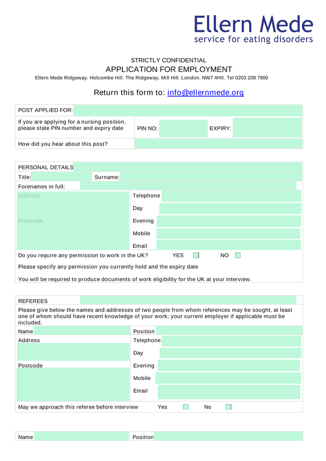 APPLICATION FOR EMPLOYMENT screenshot