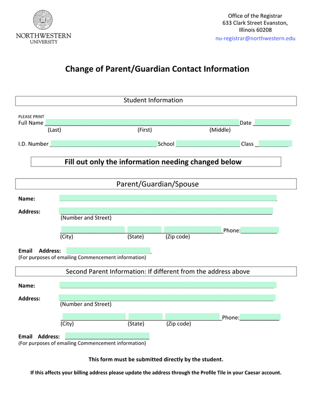 Change Of ParentGuardian Contact Information screenshot