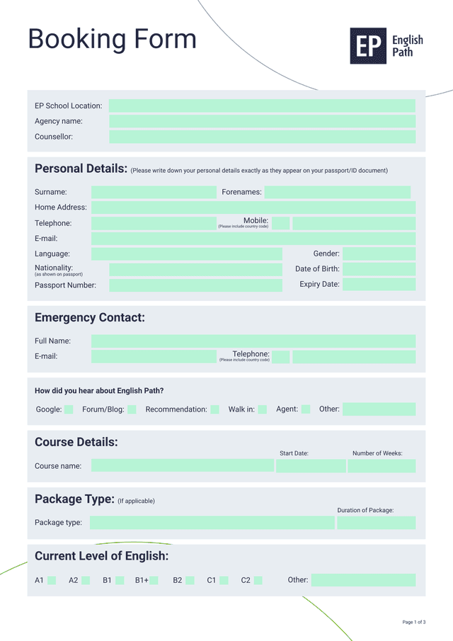 Booking Form screenshot