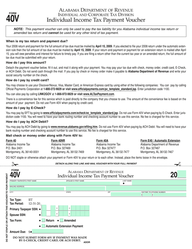 FORM 40V   Individual Income Tax Payment Voucher screenshot
