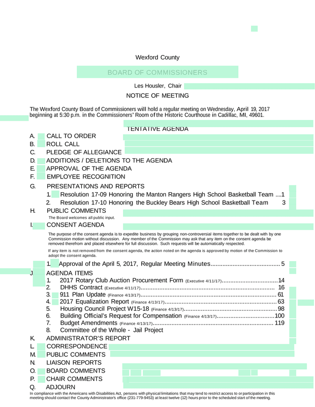 Wexford County Board Of Commissioners Meeting Notice screenshot