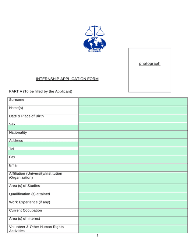 INTERNSHIP APPLICATION FORM screenshot