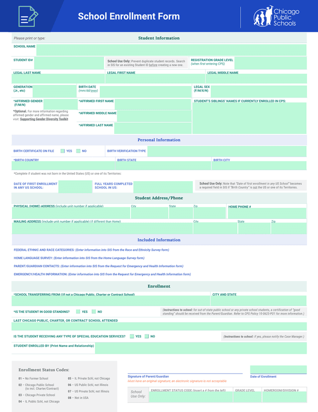 School Enrollment Form screenshot