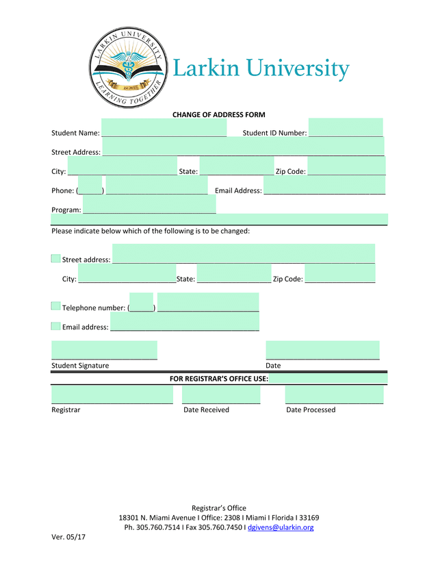 Change Of Address Form screenshot