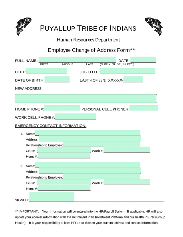 Employee Change Of Address Form screenshot