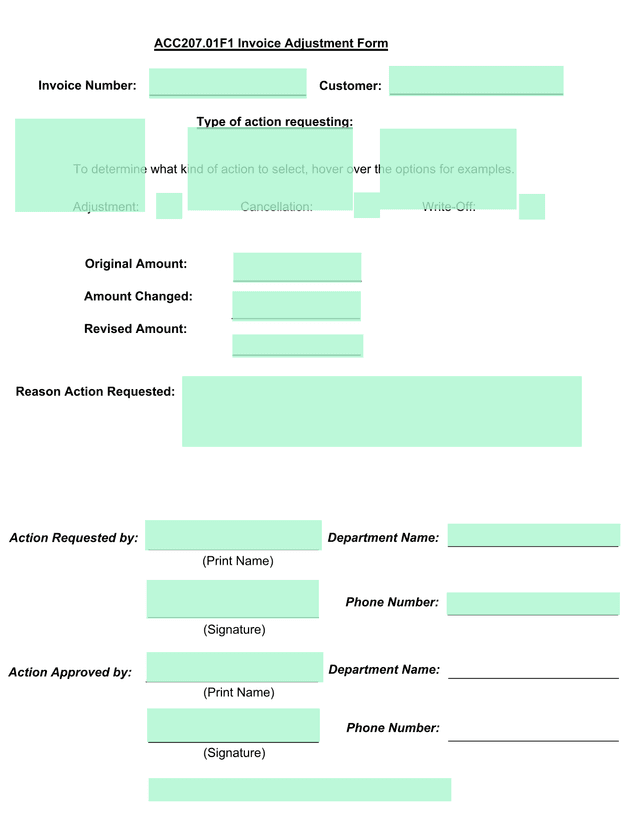ACC207.01F1 Invoice Adjustment Form screenshot