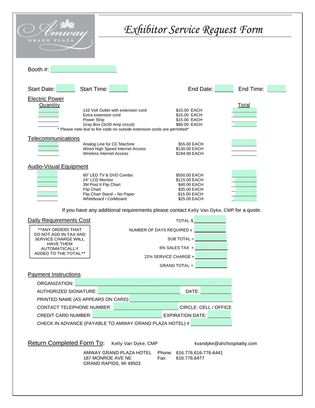 Exhibitor Service Request Form screenshot