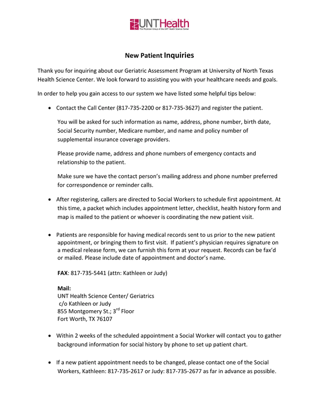 New Patient Inquiries screenshot