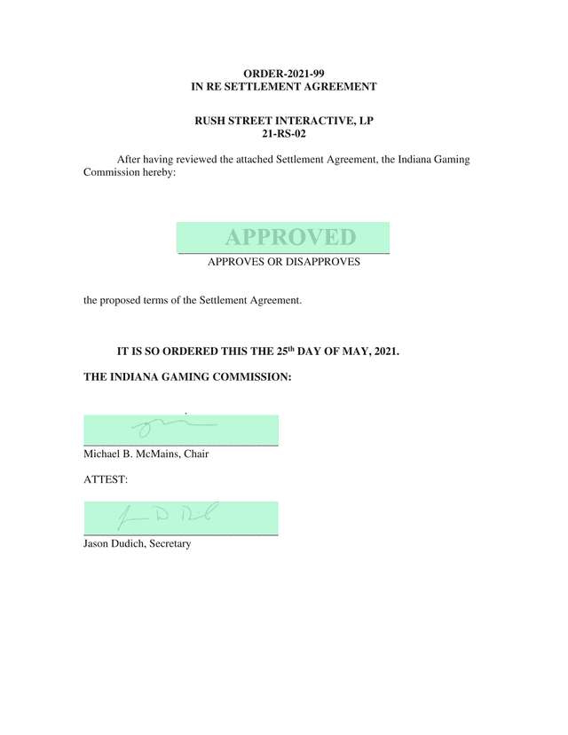 Settlement Agreement   Rush Street Interactive, LP screenshot