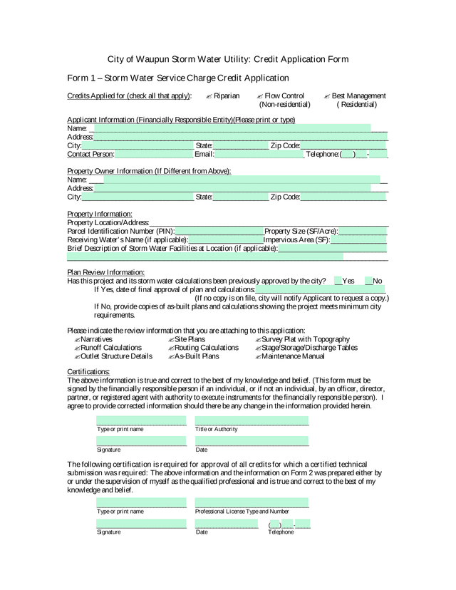 Storm Water Service Charge Credit Application screenshot