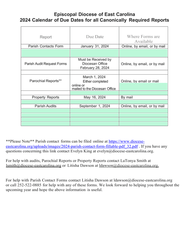 2024 Calendar Of Due Dates For All Canonically Required Reports screenshot