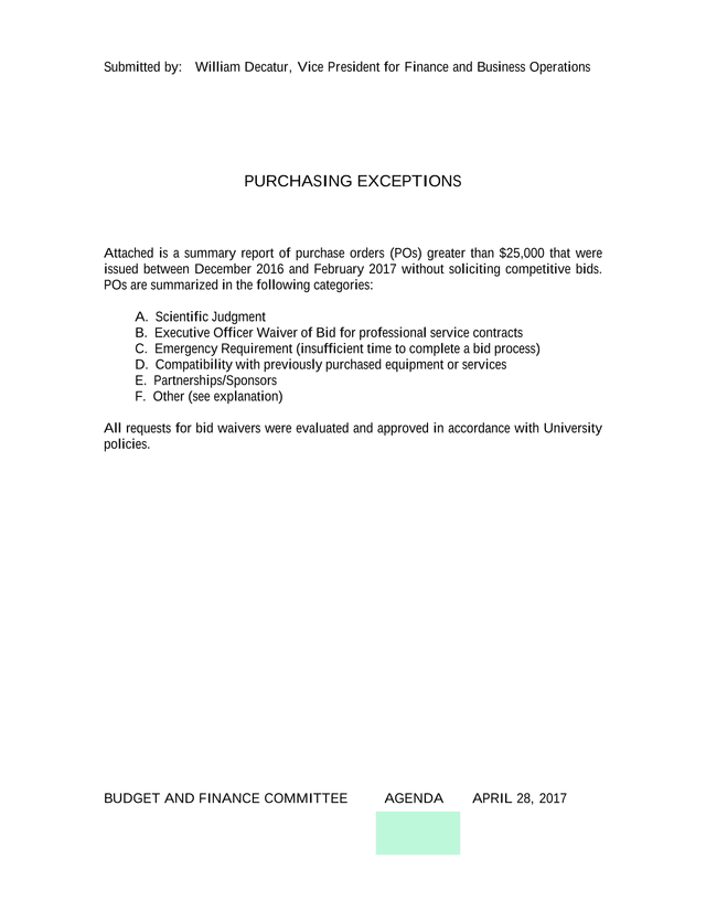 Purchasing Exception Report screenshot
