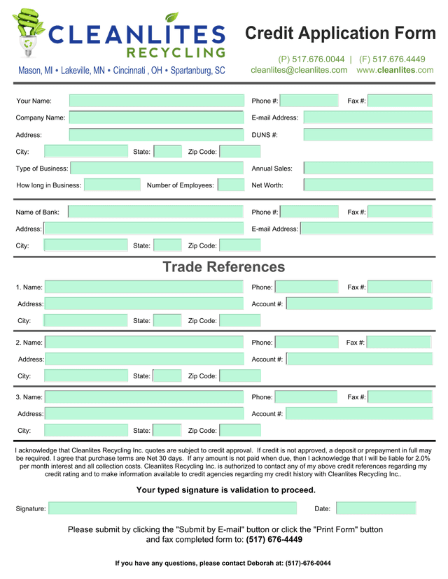 Credit Application Form screenshot