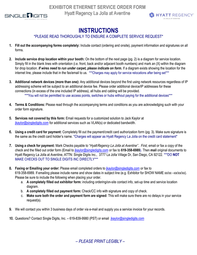 Exhibitor Ethernet Service Order Form screenshot