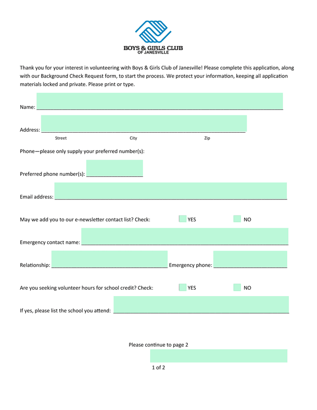 Boys  Girls Club Of Janesville Volunteer Application screenshot
