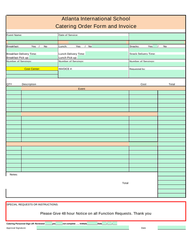 Catering Order Form And Invoice screenshot