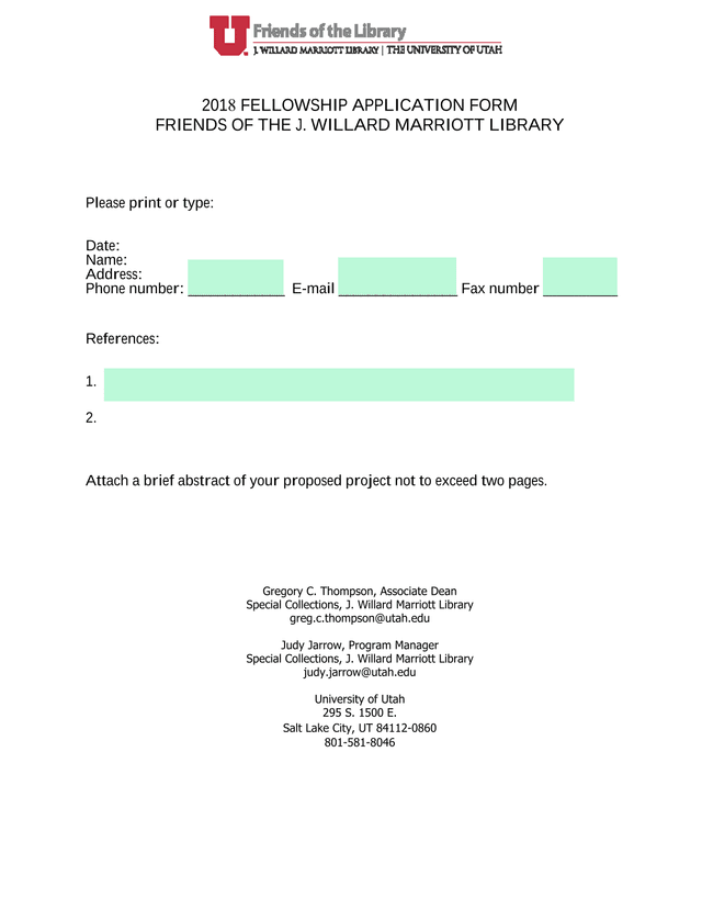 2018 Fellowship Application Form screenshot