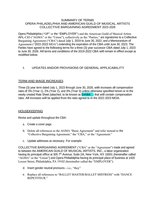 Summary Of Terms Opera Philadelphia And American Guild Of Musical Artists Collective Bargaining Agre screenshot