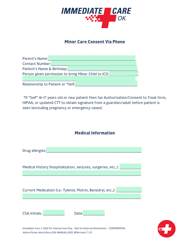 Minor Care Consent Via Phone screenshot