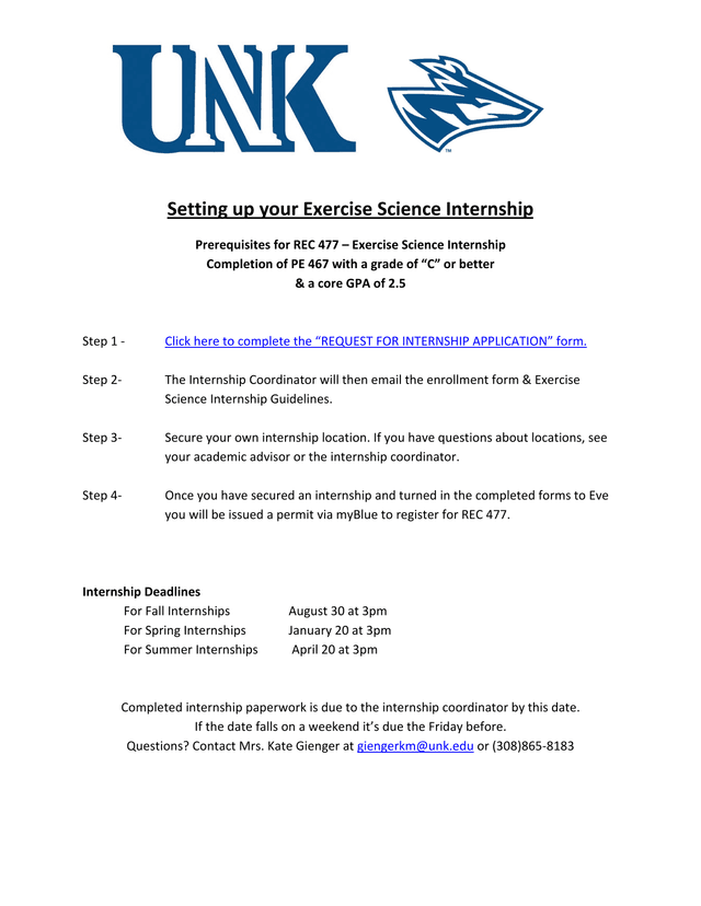 Exercise Science Internship Setup Guidelines screenshot