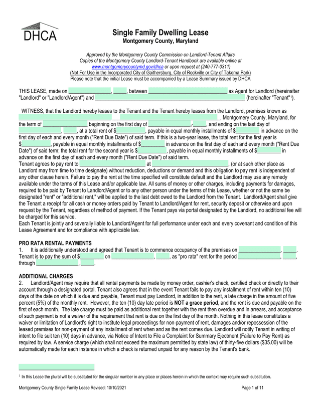 Single Family Dwelling Lease screenshot