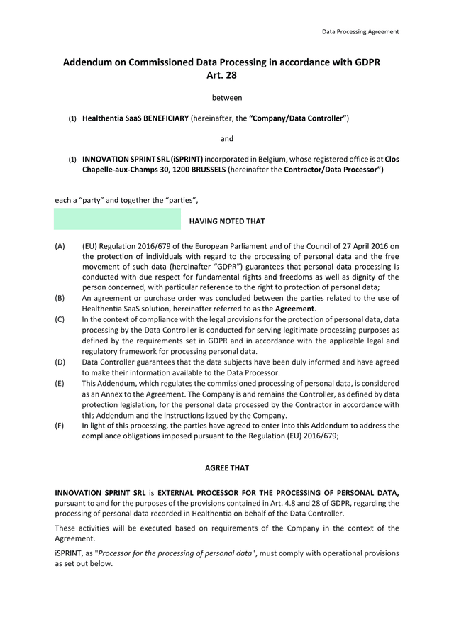 Data Processing Agreement Addendum screenshot