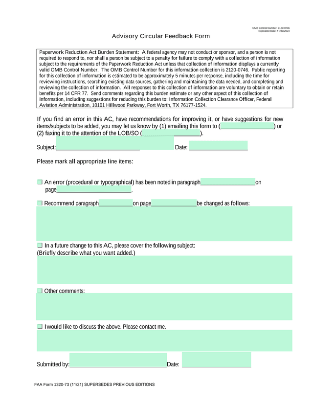 Advisory Circular Feedback Form screenshot