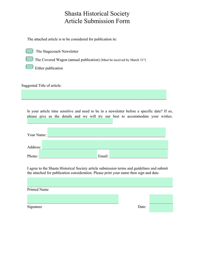 Article Submission Form screenshot