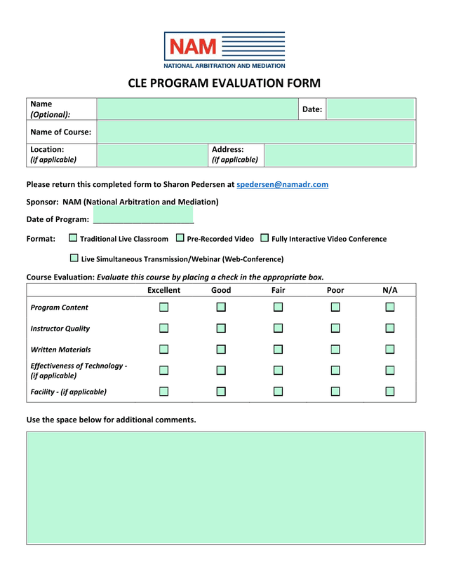CLE Program Evaluation Form screenshot