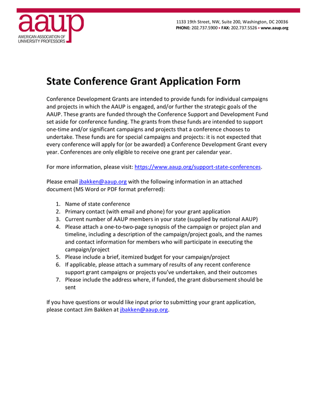 State Conference Grant Application Form screenshot