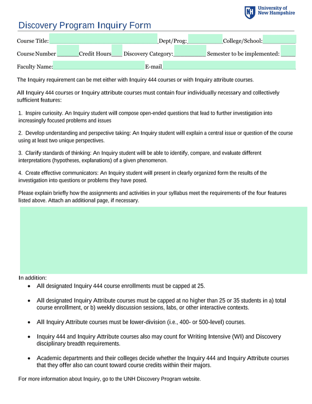 Discovery Program Inquiry Form screenshot